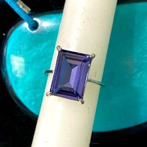 Fragrant Jewels Swarovski Tanzanite Emerald Cut Crystal Sterling Filigree Ring